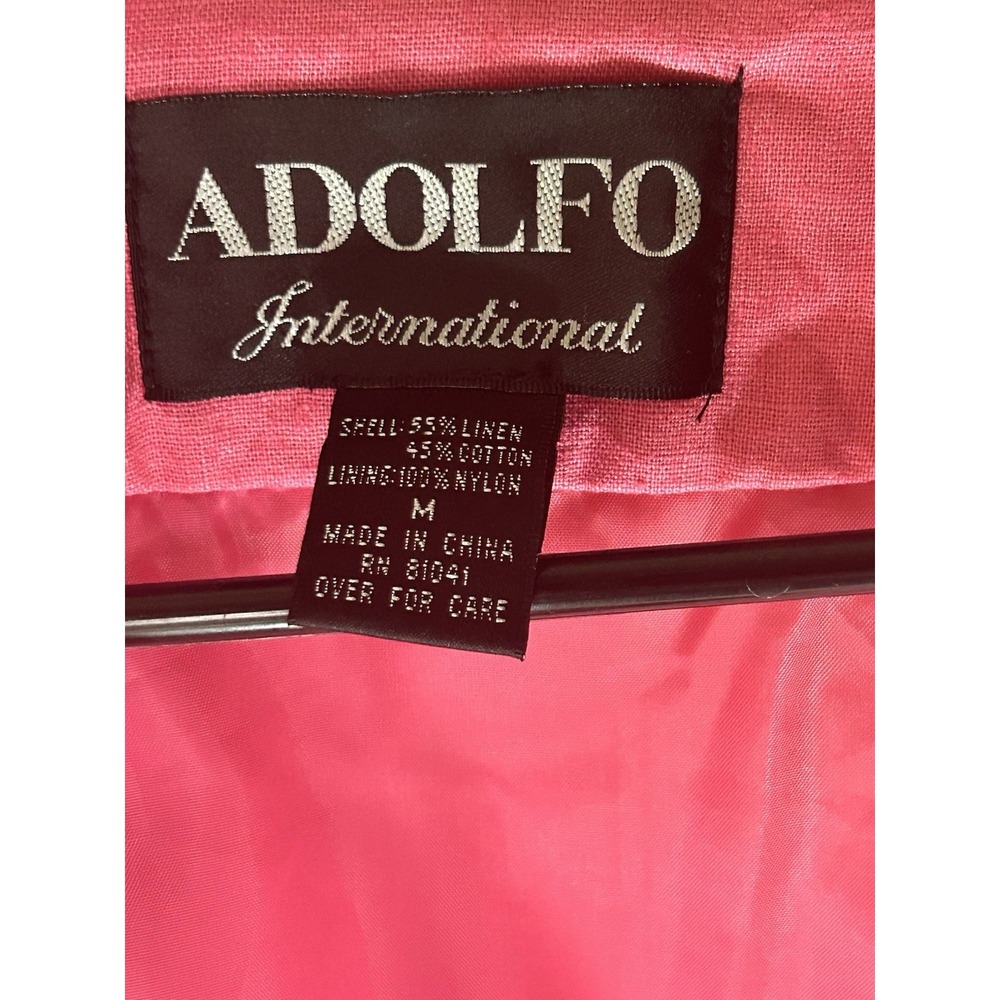 Adolfo International Womens M Pink Linen Blend Blazer 1 Button Lined Jacket - Picture 4 of 6